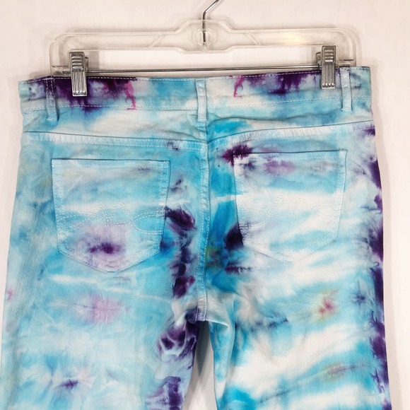 NYC Size‎ 6 Capri Jeans Handmade Tie Dye Chasing Dreams Blue Crop Skinny 1071 - Picture 6 of 7